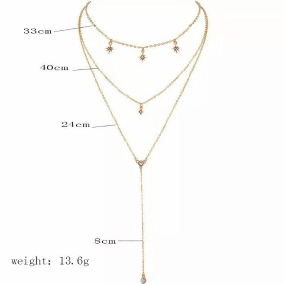Boho Multilayer Gold & Crystal Star Necklace - Picture 3 of 3